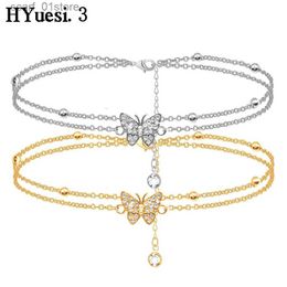 Anklets Summer Butterfly Anklet For Women Adjustable Gold Silver Colour Layered Foot Ankle Bracelet Girls Beach Party JewelryL231219