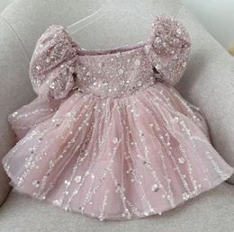 Girl s Dresses Cute Glitter Baby Girl Birthday Party Dress Knee Length Princess Flower Short Sleeve Infant Tutu 231218