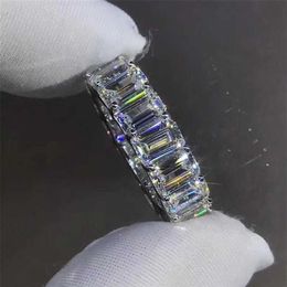 Eternity Full Emerald cut Lab Diamond Ring 925 sterling silver Bijou Engagement Wedding band Rings for Women men Charm Jewelry259S