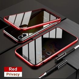 Privacy Tempered Glass Magnetic Phone Case for IPhone 15 14 13 12 11 Pro Max X XS MAX XR Anti-peeping Magnet Bumper Hard Protection Cover 100pcs
