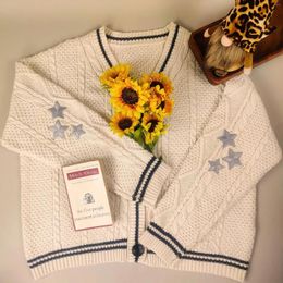 Women's Sweaters Autumn And Winter Star Embroidered Pure Desire Pullovers Y2K Loose Streetwear Knitted Cardigan Retro Lazy Casual Coats