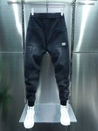 Men's Jeans Tight Black Caring Pattern Harem Pants Fashion High Quality Brand Trousers 231218
