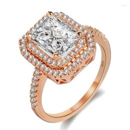Cluster Rings Fashion Luxury Rose Gold Colour Jewwlry Female Micro Inlaid Square Princess Cz Crystal Silver Ring Aneis Wedding