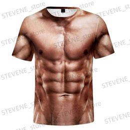 Men's T-Shirts 2022 Summer Funny 3d Muscle T Shirt Men's New Short-sleeved Fitness Cool Top Tee Streetwear Cosplay Fake Muscle T Shirt Belly T231219