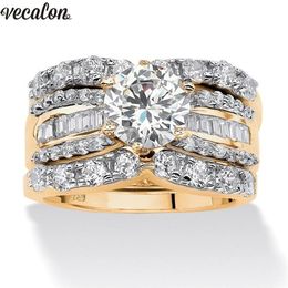 Vecalon 3-in-1 Vintage Lovers ring 925 Sterling silver Diamonds Cz Party wedding band rings For women men Jewelry270Y