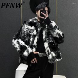 Men's Jackets PFNW Faux Fur Stitching Color Lamb Wool Korean Fahsion Male Coats Tie Dyed Niche Design 2023 Winter Trendy 28W2492