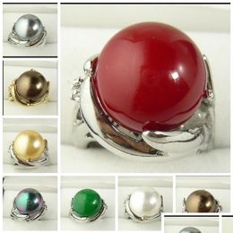 Band Rings Whole 14Mm South Sea Shell Pearl Bead Gemstone Jewelry Ring Size 6 7 8 9335K Drop Delivery Dhi3S