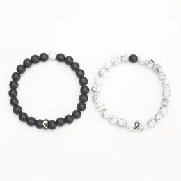 Link Bracelets Design Black White Beaded Matching Heart Couple Bracelet For Women Men Fashion Yin Yang Weaving Friendship Jewellery