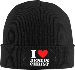 Berets I Love Jesus Christ Knit Beanie For Men Women Winter Warm Hatblack