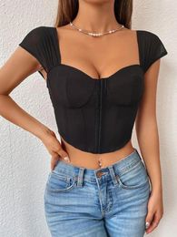 Women's Tanks Women Sexy Wide Straps Corsets Crop Tops Summer Solid Colour Sleeveless Square Neck Low-cut Buckled Bustiers Tube Street