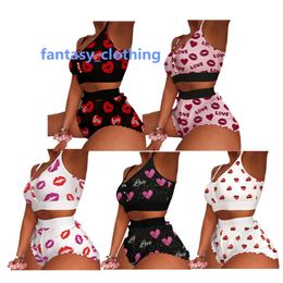 2023 New Valentines day lingerie two piece valentine sleepwear sexy valentines Pyjamas for women short set