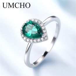 UMCHO Green Emerald Gemstone Rings for Women Halo Engagement Wedding Promise Ring 925 Sterling Silver Party Romantic Jewelry Y2003300x