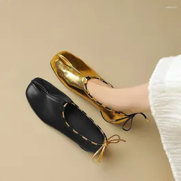 Dress Shoes Phoentin Low Heel Split Toe Pumps Women Genuine Leather Loafers Autumn Back Strap Gold Black Novelty Party FT2948