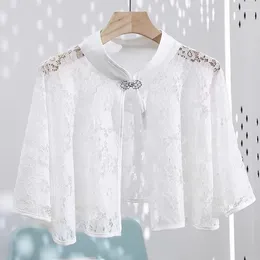 Women's Blouses Cardigan Cheongsam Shawl Summer Vintage Cape Female 2023 Short Suspender And Sun Protection Solid Blouse For Women
