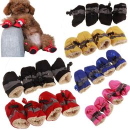 Dog Apparel 4Pcs/set Adjustable Pet Boots Anti-slip Waterproof Shoes Anti-Skid Winter Warm Snow For Cats