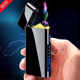 2022 New Metal Double Arc USB Plasma Windproof Lighter LED Screen Touch Portable Rechargeable Men's Gift