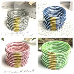 Bangle 9pcs/set Multi-Layered Glitter Jelly Clear Silicone Bracelets For Girls Bangles Women Waterproof Jewelry