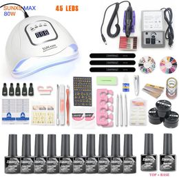 Kits Net Set 10pcs Nail Gel Polish Kit UV LED Nail Lamp 20000rpm Art Manicure Tools For Manicure Art Sets Polish Gel