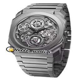 Nuovo Octo Finissimo Tourbillon 102937 quadrante grigio scheletro Miyota orologio automatico da uomo bracciale in acciaio al titanio orologi sportivi Hello wa306v