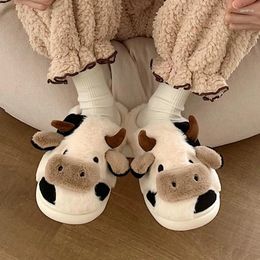 Slippers WENYUJH Cute Animal Slipper For Women Girls Kawaii Fluffy Winter Warm Upgrate Woman Cartoon Milk Cow House