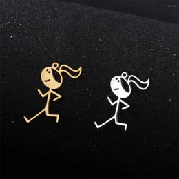 Charms 5pcs/Lot Wholesale Cute Running Girl Stickman Pendants Stainless Steel Women Trendy Necklace For Jewellery Making Diy Gifts