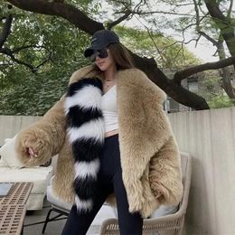 Women's Fur 2023 Winter Imitation Coat Women Fashion Medium-Length Big Hair Collar Thick Plush Warm Coats Female