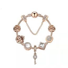 18 19 20CM Magic charm Beads rose Gold Strands multi strand beaded bracelet 925 Silver plated snake chain Key pendant as a Diy jew254o