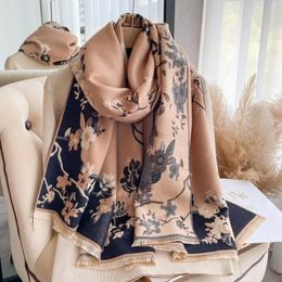 Scarves Cashmere In Autumn And Winter Women Retro Flower Dual-purpose Shawl Thickened Warm Scarf
