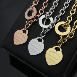 Newest design Chunky O T chains Heart charms pendants Necklace Titanium Steel excellent quality collar287t