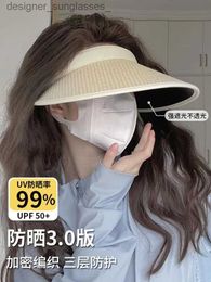 Visors Full Face Sunscreen Hat Summer Cycling UV Protection Face Sunshade Hat Empty Top Str Hat Large Brim Sun HatL231219