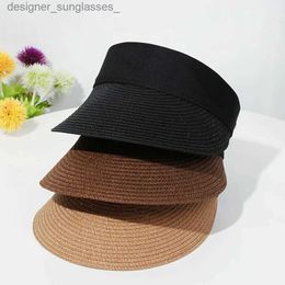 Visors Wide Brim Str C Women Portable Beach Sun Hat Roll-up Summer Casual Outdoor Sunscreen Visors Hat 2021 NewL231219