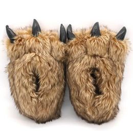 Slippers Animal Bear Claw Slippers for Man Women Funny Chunky Furry Slippers Men Plush Warm Beast Paw Fur Shoes Slides Indoor Flip Flops 231219