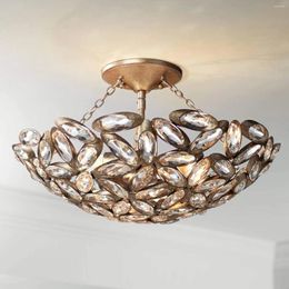 Chandeliers Franklin Iron Works Viera Luxury Close To Ceiling Light Semi-Flush Mount Fixture Bronze Bowl 20" Wide Clear Cut Crystal House