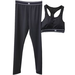 Brand Black Yoga Outfit Sexy Sport Vest Joggings Leggings Set Letter Webbing Sleeveless Gym Tops Outdoor Running Clothing Tracksuits