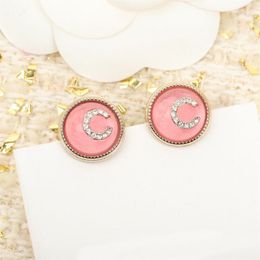 2022 Top quality Charm small round shape stud earrng with fuchsia and pink Colour resin part diamond for wome wedding Jewellery gift 236b