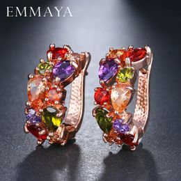 Stud EMMAYA Wholesale Luxury Rose Gold Color Earrings Flash CZ Zircon Ear Studs 12 Colors Earrings Women brincos 231219