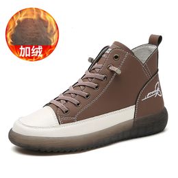 Boots Women Ankle Winter Fleece Boots Ladies Flat Shoes Woman Genuine Leather Lace up Casual Boots Female Waterproof Boot KEKE 231219