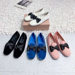 Miui Velvet Embroidered Letter Gold Loafer Shoes Bow Ballet Flats Luxury Royal Blue Ballerina Mules Mm Smoking Slippers Suede Flats Women Casual Sneaker San