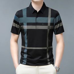 Men's Polos Polo Shirts for Men Summer Short Sleeve Tshirt Striped Plaid Letter Printing Button Loose Large Comfort Fashion Casual Tops 231219