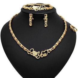 Earrings & Necklace Arrival Wedding Jewellery Set XO Heart Gold Colour Crystal Nigerian African Beads Sets Gifts For Women253i