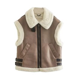 Fur Vest Women Faux Sheepskin Waistcoat Chic Lady Leather Fleece Warm Woman Sleeveless Jacket Fall Winter 231020