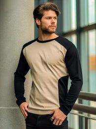 Men's T Shirts Colormatching Long-Sleeve T-shirt Base Color-Block Crew Neck Long Sleeve Bottoming Shirt