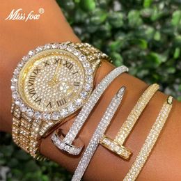 Wristwatches MISSFOX Women Watch Iced Out Shiny Diamond Fashion Elegant Small Case Dress Watches Waterproof With Auto Calendar Drop 231220