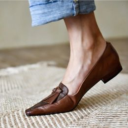 Dress Shoes Retro Simple Shoes For Spring Slip On Korea Style Women Loafers Casual Flat Shoes Women's Flats Cowhide Loafers For Female 231219