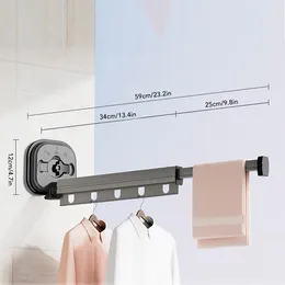 Hangers Wall Mount Folding Clothes Drying Rack Aluminium Alloy Reusable Punch Free Retractable For Smooth Surfaces