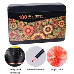 Crayon Brutfuner 72120180 Professional Oil Colour Pencils Crayons Tin Box Set Wood Sketching Coloured Pencil For School Art Supplies 231219