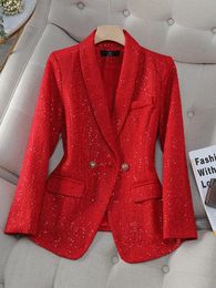 Women s Suits Blazers Blazer Ladies Casual Autumn Winter Jacket Female Long Sleeve Single Breasted Button Decoration Red Navy Plaid Coat 231219