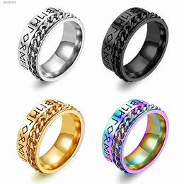 Solitaire Ring Fashion Anti Stress Anxiety Ring Figet Spinner Rings for Men Women Retro Norse Viking Runes Ring Stainless Steel Rotatable RingL231220