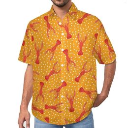 Men's Casual Shirts Red Lobsters White Polka Dots Vacation Shirt Summer Aesthetic Blouses Male Printed Big Size 3XL 4XL