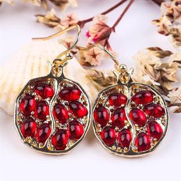Dangle & Chandelier Vintage Fresh Red Stone Drop Earring Interesting Pomegranate Shaped Gold Color Earrings Jewelry Set For Women 245c